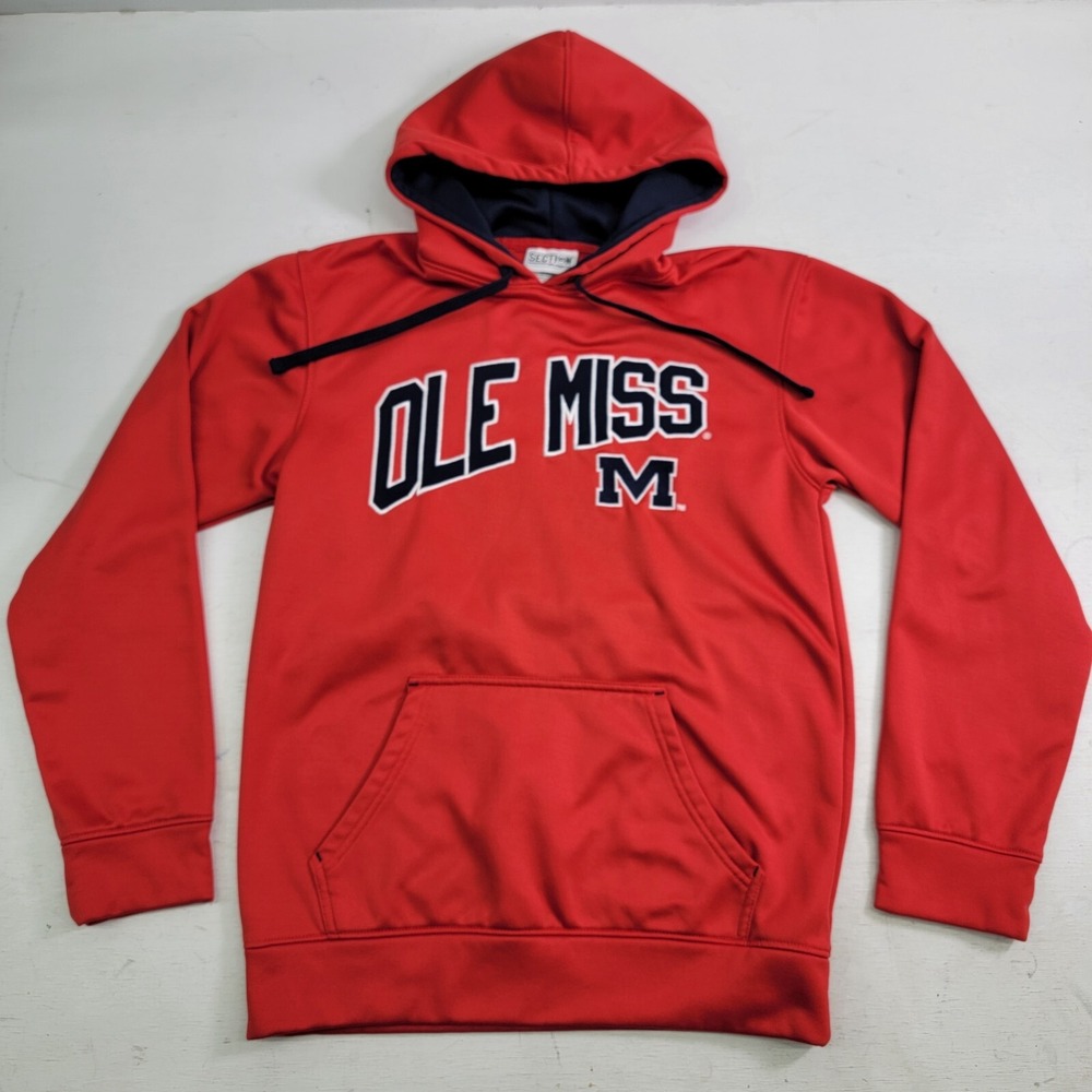 Majestic‎ Section 101 Ole Miss Rebels Pullover Red Hoodie Adult Sz L 42/44 EUC